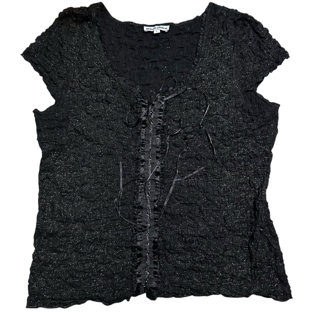 Shiny Black Corset Style Womens Top Size L Gothcore Whimsigoth Dark Feminine Y2K